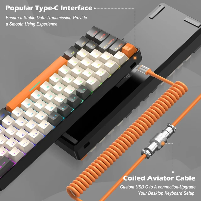 Alt view image 3 of 7 - Wired Mechanical Gaming Keyboard Mini Portable with Rainbow Backlit 62Key ABS Keycaps Anti-Ghosting Ergonomic Design Coiled Aviator Cable for PS4/PC/WIN Gamer(Yellow/Brown Switch