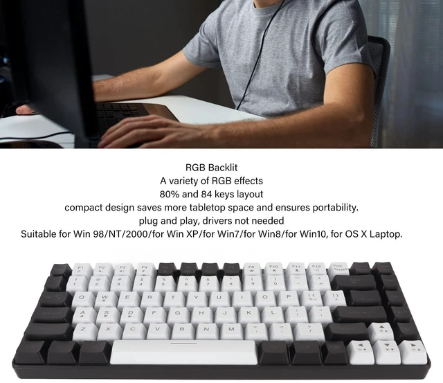 Alt view image 3 of 7 - Mechanical Feeling Gaming Keyboard, 84 Keys Hot Swappable Wired Mechanical Feeling Keyboard, RGB Backlit Ultra Compact Keyboard for Desktop, Computer, PC (White)