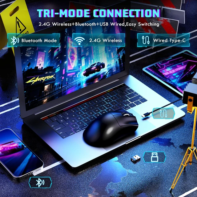 Alt view image 5 of 7 - Attack Shark V3 Lightweight Tri-Mode Wireless Gaming Mouse | PAW3311 Sensor UP to 25000 DPI Ergonomic Right Hand 62g 5 Programmable Buttons 500mAH 2.4Ghz/BT/USB-C Wired for PC/Mac-Black