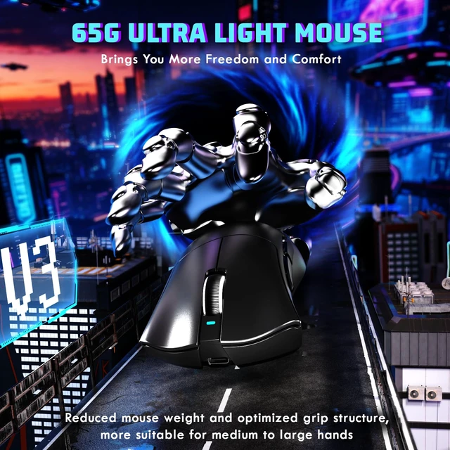 Alt view image 6 of 7 - Attack Shark V3 Lightweight Tri-Mode Wireless Gaming Mouse | PAW3311 Sensor UP to 25000 DPI Ergonomic Right Hand 62g 5 Programmable Buttons 500mAH 2.4Ghz/BT/USB-C Wired for PC/Mac-Black