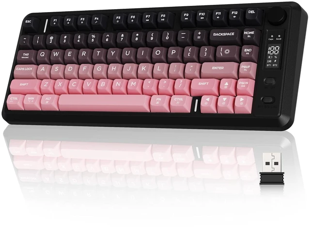 Main image of Wireless Gaming Keyboard, 75% 82-Key Membrane,RGB-BlackBerry | Mechanical Feel, Smart Display & Knob, PBT Gradient Keycaps, 2.4G Wireless, Bluetooth, 2000mAh Battery for PC, MAC