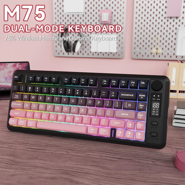 Alt view image 2 of 7 - Wireless Gaming Keyboard, 75% 82-Key Membrane,RGB-BlackBerry | Mechanical Feel, Smart Display & Knob, PBT Gradient Keycaps, 2.4G Wireless, Bluetooth, 2000mAh Battery for PC, MAC