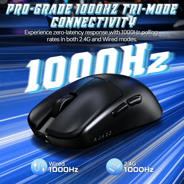Alt view image 7 of 7 - AJ159V2MC Wireless Gaming Mouse,Ultra-Light 54g,24,000 DPI PAW3311 Sensor,Tri-Mode (2.4GHz/USB-C/BT 5.0),Dual Swappable 300mAh Batteries,1KHz Polling Rate,PC Gamer Mouse for FPS Black