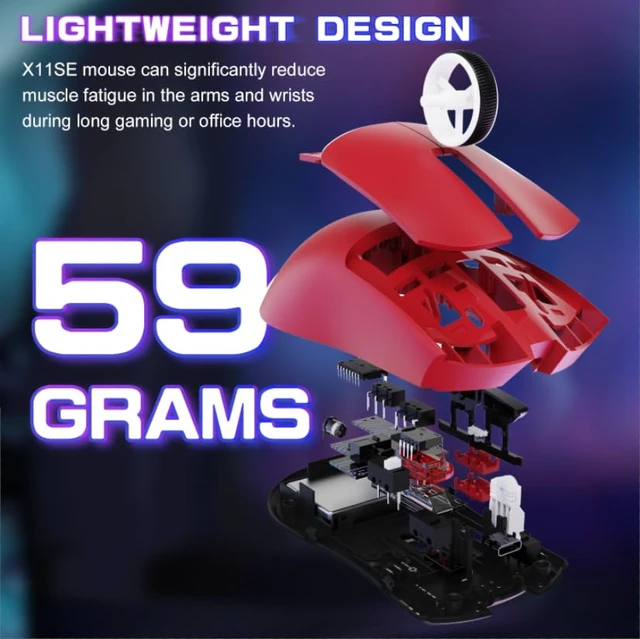 Alt view image 3 of 7 - SE Ultra-Light Wireless Gaming Mouse, Red | Tri-Modes BT5.2/Type-C Wired/2.4G, PixArt PAW3311 Gaming Sensor, 22KDPI, 5 Programmable Buttons, For Laptop, PC, Mac Gamer