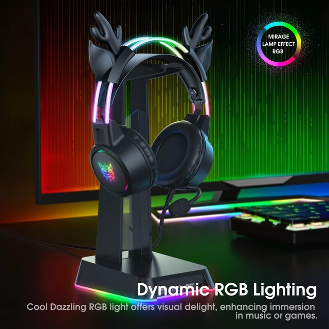 Alt view image 3 of 7 - Lightweight Gaming Headset, RGB Lighting, Wired Over Ear Headphones with Mic for PC Laptop PS4 PS5 Switch, Stereo Surround Sound, Self-Adjusting Headband, Black Deer Ear