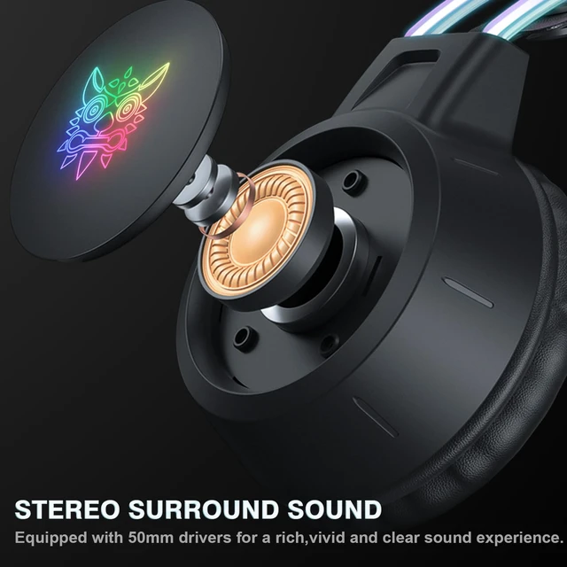Alt view image 4 of 7 - Lightweight Gaming Headset, RGB Lighting, Wired Over Ear Headphones with Mic for PC Laptop PS4 PS5 Switch, Stereo Surround Sound, Self-Adjusting Headband, Black Deer Ear
