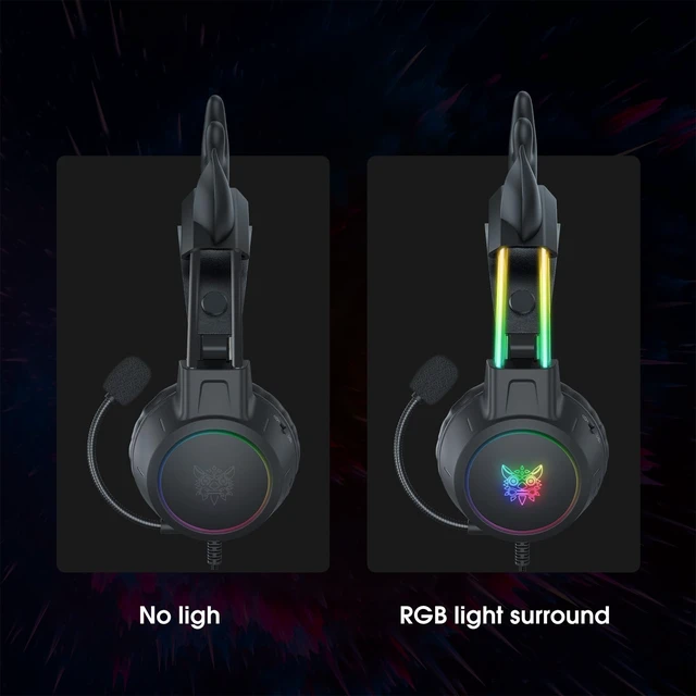 Alt view image 6 of 7 - Lightweight Gaming Headset, RGB Lighting, Wired Over Ear Headphones with Mic for PC Laptop PS4 PS5 Switch, Stereo Surround Sound, Self-Adjusting Headband, Black Deer Ear