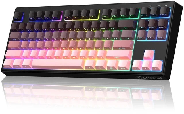 Main image of Free wolf M87 V2 87 Keys Membrane Gaming Wireless Keyboard,80% TKL Layout Side Printed Keys Retro Cute Creamy,RGB Backlit 4000mAh 2.4G/BT/Wired Computer Silent Keyboard for MAC PC-Gradient Pink