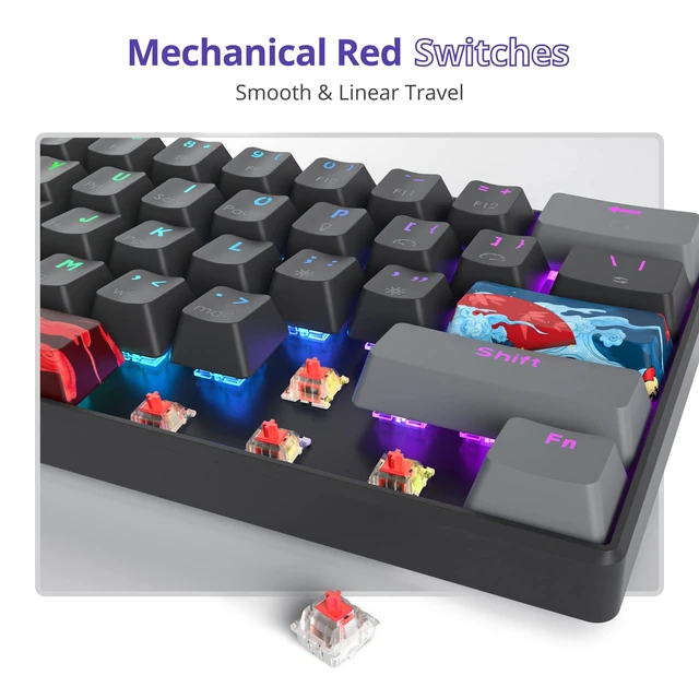 Alt view image 4 of 7 - 60% Percent Keyboard Mechanical Gaming with Red Switch Wired Ultra Compact RGB Mini Keyboard Backlit for PC Xbox PS4 (Dark/Red Switch)