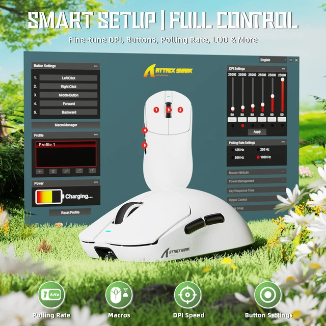 Alt view image 7 of 7 - X8 SE 55g Superlight Wireless Gaming Mouse,BK52820 Tri-Mode BT/2.4G Wireless/Wired Mouse,25000DPI,500mAh Battery,Med to Large Hand Size,5 Programmable Buttons for Pc/Mac(White)