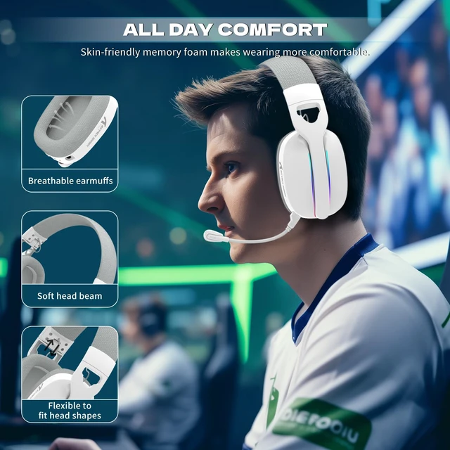 Alt view image 6 of 7 - L90 Over-Ear Wireless Gaming Headphone with Mic - White | 2.4GHz/Bluetooth/Wired, 40mm Driver, 7.1 Surround Sound, Foldable, Ultra-Light, RGB, Customizable, Ergonomic, for PS4/PS5/PC