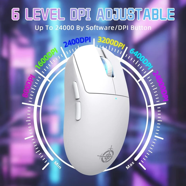 Alt view image 5 of 7 - G6 Wireless Gaming Mouse,24000 DPI Adjustable,72g Lightweight Mouse,1000Hz Polling Rate,Tir-Mode BT/2.4G/ Wired Gaming Mouse,750mAh Battery,with Grip Tape for Gamer/Office/PC/Mac,White