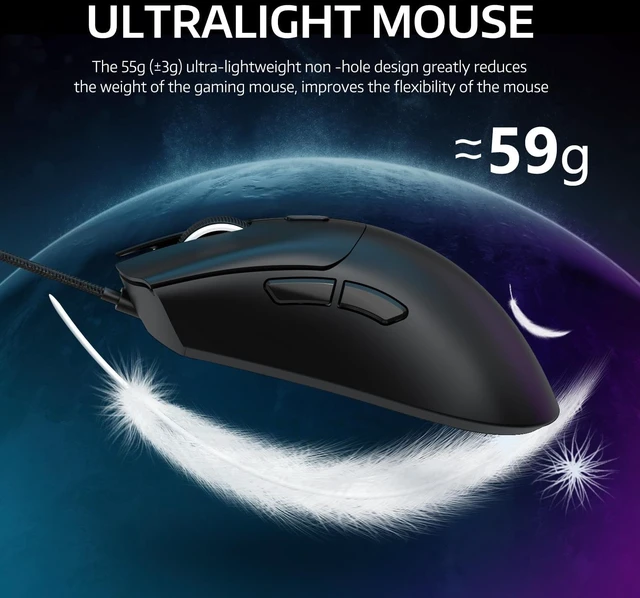 Alt view image 6 of 7 - R1 Wireless Gaming Mouse,Tri-Mode Connection (2.4G/Wired/BT5.2),55g Lightweight,18K DPI Optical Sensor,HUYU 20 Million Key Life,Ergonomic Design,for PC/Laptop/Win/Mac(Black)