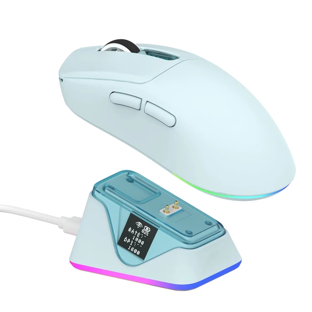 Main image of NEX Lite Wireless Gaming Mouse w/Screens & RGB Charging Dock | 65g Right-Hand Gaming Mice, PAW3311 Sensor, 1K Polling, 12K DPI, BT 5.0/2.4GHz/USB-C, for Gaming & Office (Blue)