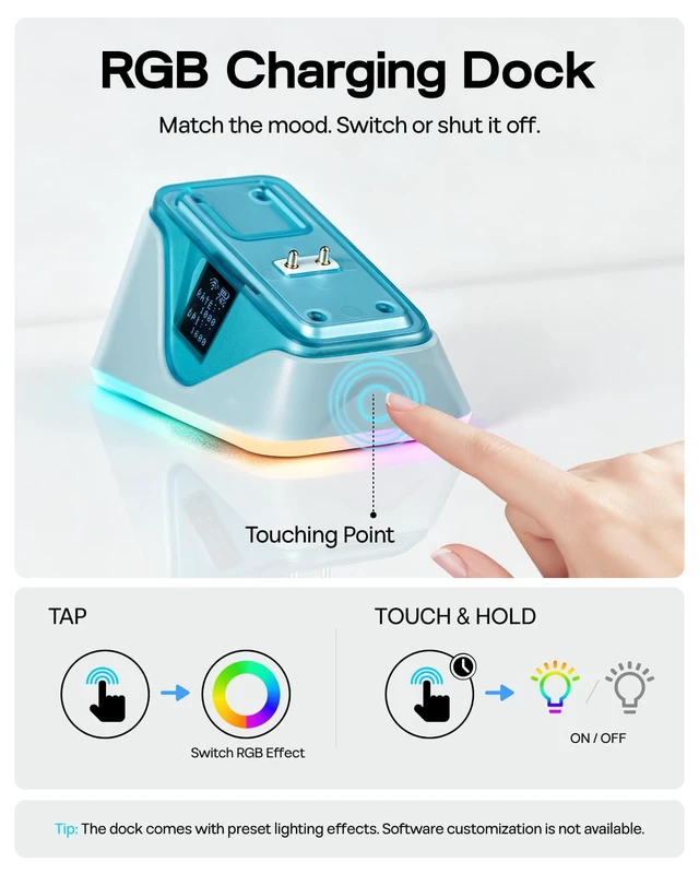 Alt view image 6 of 7 - NEX Lite Wireless Gaming Mouse w/Screens & RGB Charging Dock | 65g Right-Hand Gaming Mice, PAW3311 Sensor, 1K Polling, 12K DPI, BT 5.0/2.4GHz/USB-C, for Gaming & Office (Blue)