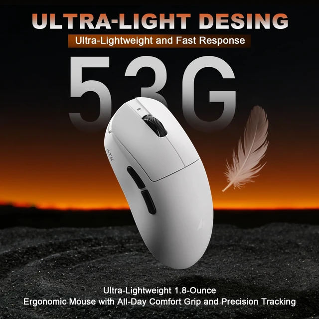 Alt view image 5 of 7 - A9 Wireless Gaming Mouse, 18000 DPI, PAW3395 SE Sensor-White | 53G Lightweight, Tri-Mode 2.4G/BT/USB-C Wired Mouse, 520mAh Battery,Programmable Ergonomic Mouse,Office Mice for PC/Win/Mac