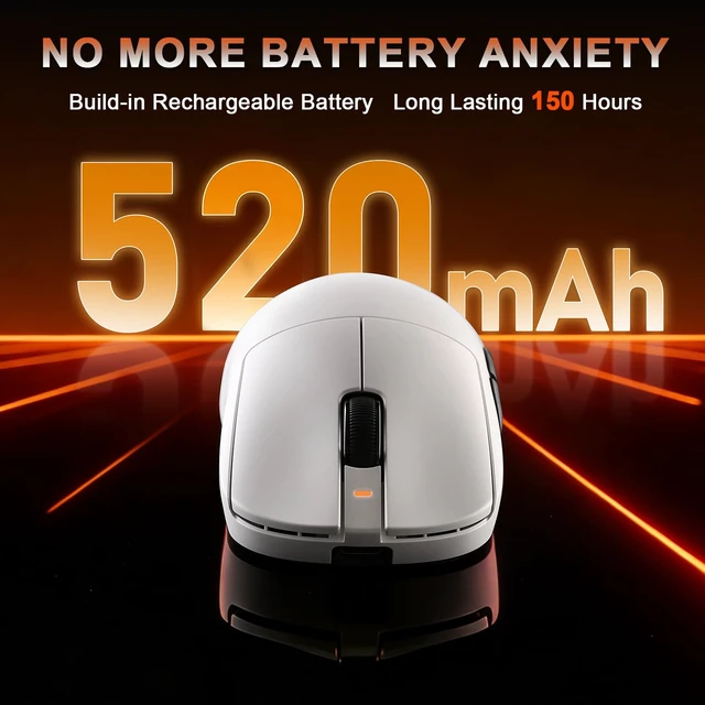 Alt view image 6 of 7 - A9 Wireless Gaming Mouse, 18000 DPI, PAW3395 SE Sensor-White | 53G Lightweight, Tri-Mode 2.4G/BT/USB-C Wired Mouse, 520mAh Battery,Programmable Ergonomic Mouse,Office Mice for PC/Win/Mac