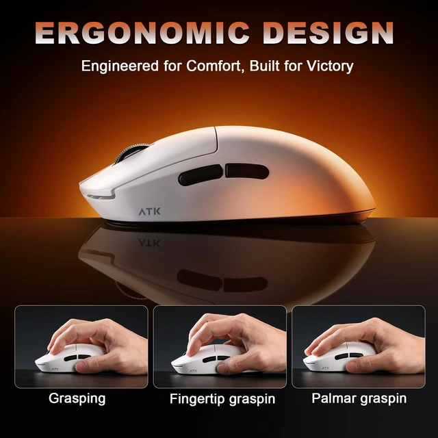 Alt view image 7 of 7 - A9 Wireless Gaming Mouse, 18000 DPI, PAW3395 SE Sensor-White | 53G Lightweight, Tri-Mode 2.4G/BT/USB-C Wired Mouse, 520mAh Battery,Programmable Ergonomic Mouse,Office Mice for PC/Win/Mac