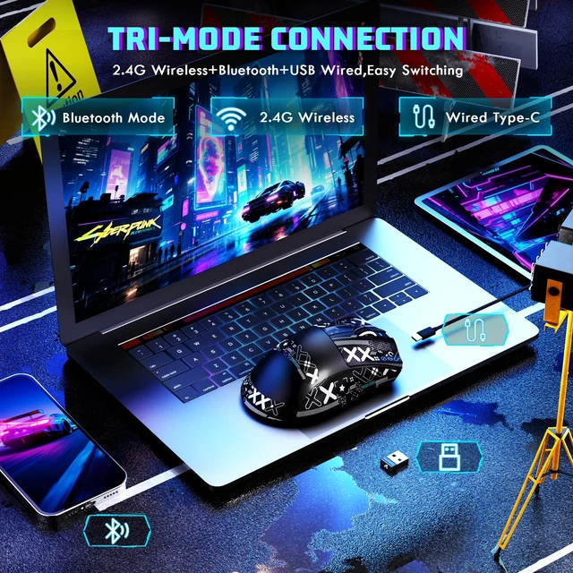 Alt view image 3 of 7 - Shark V3 Tri-Mode Wireless Gaming Mouse 62g Lightweight Ergonomic | PAW3311 Sensor UP to 25000 DPI Programmable Buttons 500mAH 2.4Ghz/BT/USB-C Wired Mice for PC/Mac With Antislip Griptape-Black