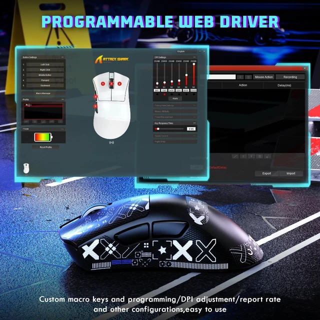 Alt view image 6 of 7 - Shark V3 Tri-Mode Wireless Gaming Mouse 62g Lightweight Ergonomic | PAW3311 Sensor UP to 25000 DPI Programmable Buttons 500mAH 2.4Ghz/BT/USB-C Wired Mice for PC/Mac With Antislip Griptape-Black