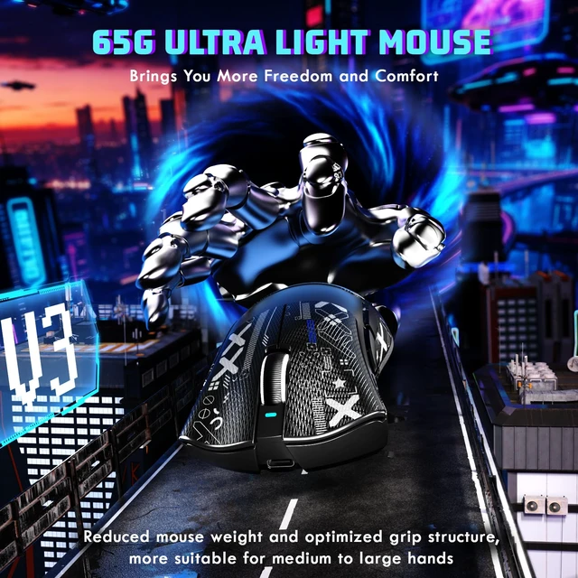 Alt view image 7 of 7 - Shark V3 Tri-Mode Wireless Gaming Mouse 62g Lightweight Ergonomic | PAW3311 Sensor UP to 25000 DPI Programmable Buttons 500mAH 2.4Ghz/BT/USB-C Wired Mice for PC/Mac With Antislip Griptape-Black