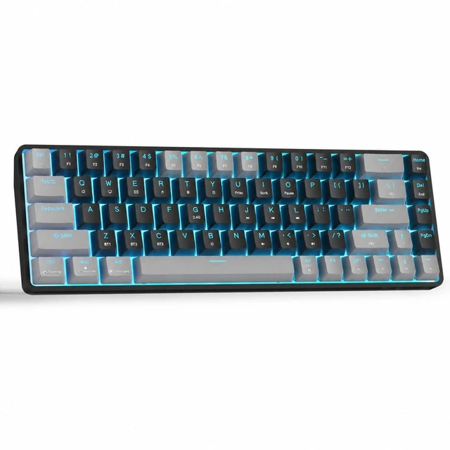 Main image of DK68 60% Wireless Mechanical Gaming Keyboard, 3-Mode, Bluetooth 5.0/2.4G/USB-C, RGB Backlit, 68-Key Compact Mini for Windows, Mac, Linux - Linear Red Switch - Grey/Black