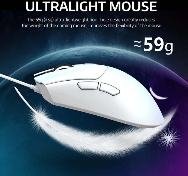 Alt view image 6 of 7 - R1 Wireless Gaming Mouse,Tri-Mode Connection (2.4G/Wired/BT5.2),55g Lightweight,18K DPI Optical Sensor,HUYU 20 Million Key Life,Ergonomic Design,for PC/Laptop/Win/Mac(White)