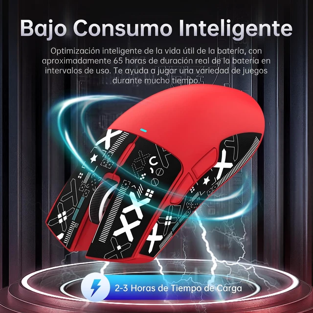 Alt view image 3 of 7 - X11 Ultra-Light Triple Mode Gaming Mouse PAW3311 Optical Sensor 22K DPI 5 programmable Buttons with Magnetic Charging Stand for PC/Mac Red&Sticker
