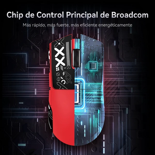 Alt view image 4 of 7 - X11 Ultra-Light Triple Mode Gaming Mouse PAW3311 Optical Sensor 22K DPI 5 programmable Buttons with Magnetic Charging Stand for PC/Mac Red&Sticker