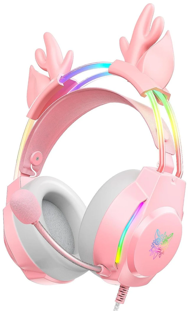 Main image of Gaming Headset with Microphone, Deer Ears Headphones for PC Laptop PS4 PS5 Xbox Switch, Rainbow RGB Lighting & Virtual Surround Sound, 3.5mm Over Ear Headphones, Ergonomic