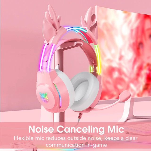 Alt view image 3 of 5 - Gaming Headset with Microphone, Deer Ears Headphones for PC Laptop PS4 PS5 Xbox Switch, Rainbow RGB Lighting & Virtual Surround Sound, 3.5mm Over Ear Headphones, Ergonomic