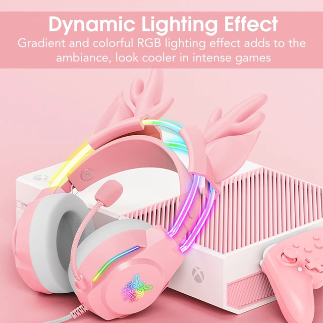 Alt view image 5 of 5 - Gaming Headset with Microphone, Deer Ears Headphones for PC Laptop PS4 PS5 Xbox Switch, Rainbow RGB Lighting & Virtual Surround Sound, 3.5mm Over Ear Headphones, Ergonomic