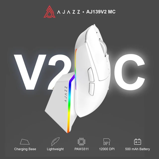 Alt view image 2 of 7 - AJ139 V2 MC Wireless Gaming Mouse with RGB Charging Dock, 66g Ultra-Lightweight Tri-Mode Optical Mouse, 24000 DPI PAW3311 Sensor, Ergonomic Rechargeable Gaming Mouse for PC/Mac - White
