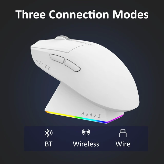 Alt view image 4 of 7 - AJ139 V2 MC Wireless Gaming Mouse with RGB Charging Dock, 66g Ultra-Lightweight Tri-Mode Optical Mouse, 24000 DPI PAW3311 Sensor, Ergonomic Rechargeable Gaming Mouse for PC/Mac - White