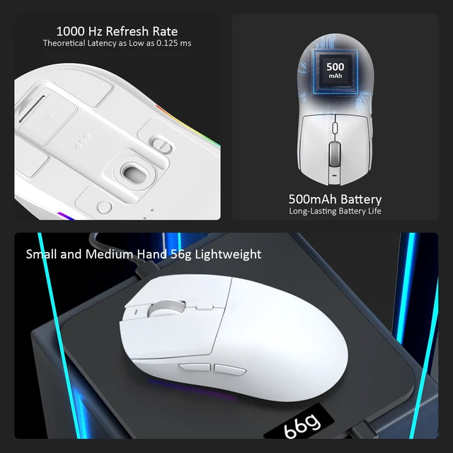 Alt view image 5 of 7 - AJ139 V2 MC Wireless Gaming Mouse with RGB Charging Dock, 66g Ultra-Lightweight Tri-Mode Optical Mouse, 24000 DPI PAW3311 Sensor, Ergonomic Rechargeable Gaming Mouse for PC/Mac - White
