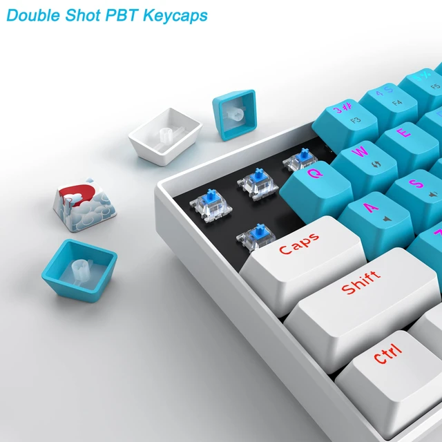 Alt view image 5 of 7 - 60% Mechanical Keyboard, 61 Keys Gaming Keyboard, RGB Backlit, Compact 60 Percent Wired Keyboard for Win/Mac PC Gamer, Easy to Carry on Trip (Blue,Blue Switch)