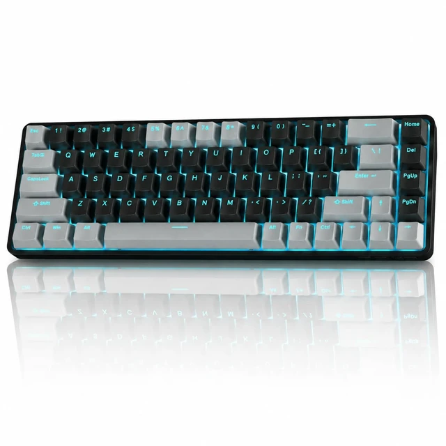 Main image of TMKB T68 60% Wireless Mechanical Gaming Keyboard, Tri-Mode BT5.0/2.4GHz/USB-C with Clicky Blue Switch, RGB Backlight, Anti-Ghosting, Compact 68 Keys, Wired/Wireless, Gray/Black