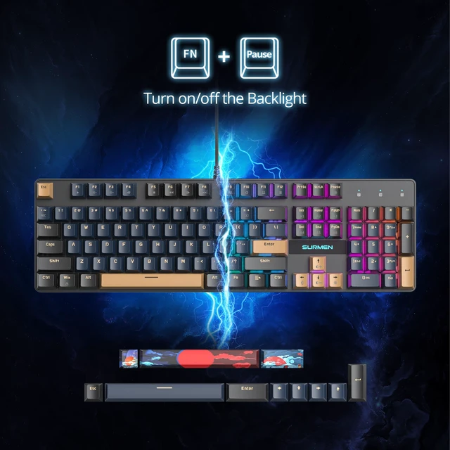 Alt view image 3 of 6 - surmen Full Size Creamy Keyboard with Number Pad, 104 Keys RGB Wired Mechanical Gaming Keyboard Backlit with PBT Keycaps Linear Red Switch for Laptop Desktop PC Gamers104 Blue Samurai