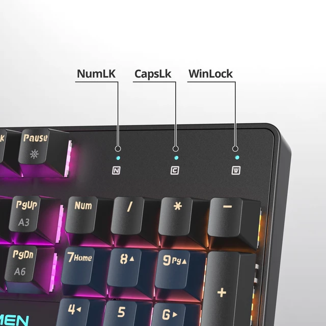 Alt view image 5 of 6 - surmen Full Size Creamy Keyboard with Number Pad, 104 Keys RGB Wired Mechanical Gaming Keyboard Backlit with PBT Keycaps Linear Red Switch for Laptop Desktop PC Gamers104 Blue Samurai