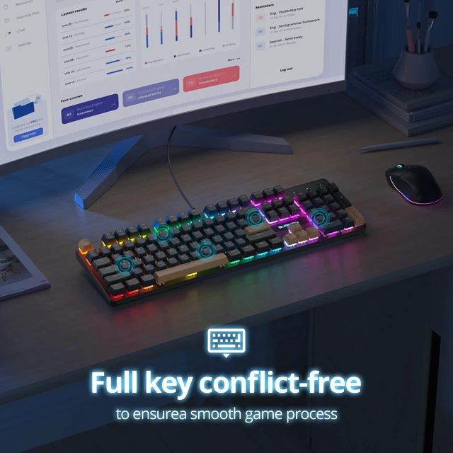 Alt view image 6 of 6 - surmen Full Size Creamy Keyboard with Number Pad, 104 Keys RGB Wired Mechanical Gaming Keyboard Backlit with PBT Keycaps Linear Red Switch for Laptop Desktop PC Gamers104 Blue Samurai