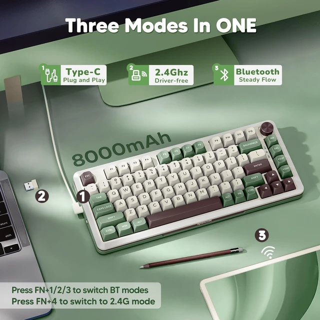 Alt view image 4 of 7 - Redragon K681 Pro Wireless Mechanical Keyboard, Gasket Mounted RGB Gaming Keyboard with Volume Knob, MDA-Profile, Pre-Lubed Linear Switches, 81 Keys 75 Tri-Mode Hot Swappable for PC/Xbox/PS (Matcha)