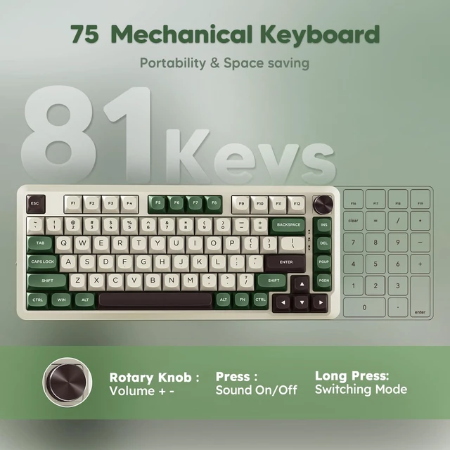 Alt view image 6 of 7 - Redragon K681 Pro Wireless Mechanical Keyboard, Gasket Mounted RGB Gaming Keyboard with Volume Knob, MDA-Profile, Pre-Lubed Linear Switches, 81 Keys 75 Tri-Mode Hot Swappable for PC/Xbox/PS (Matcha)