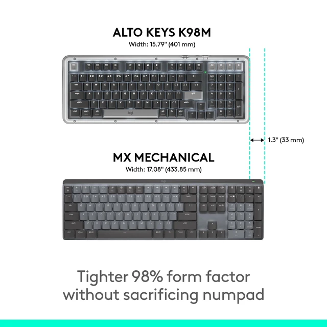 Alt view image 5 of 7 - Logitech Alto Keys K98M Wireless Mechanical Gasket Keyboard - Graphite | Customizable, clicky, vibration absorbing gasket, white backlit keys, Bluetooth, USB-C charging, for PC, Mac, Laptops