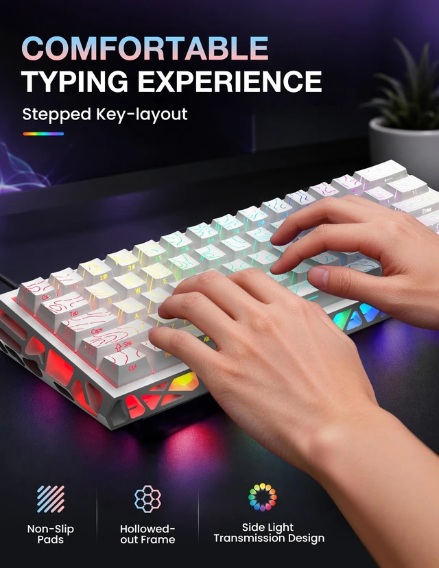 Alt view image 5 of 7 - LAMA 60% Mechanical Gaming Keyboard, FullKey HotSwap DIY Custom Keyboard, 16 RGB Backlight Modes, Compact Portable Layout, Detachable USBC Cable for Gaming & Office Use, White