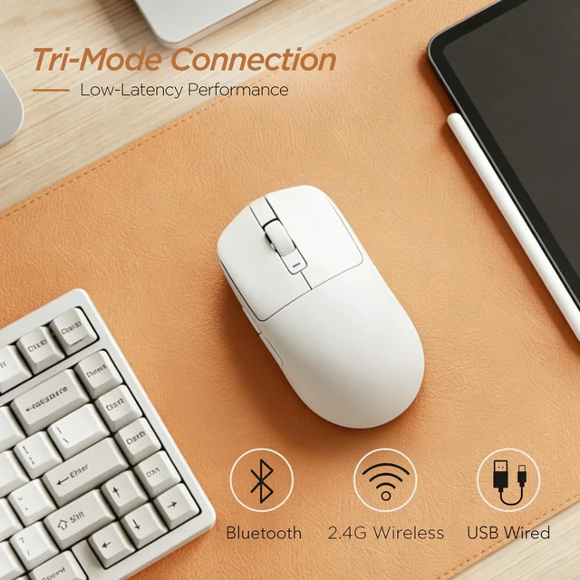 Alt view image 3 of 7 - RK ROYAL KLUDGE MO3 Wireless Gaming Mouse, 48g Lightweight PC Mice, White | Bluetooth/2.4G/USB Rechargeable Computer Mouse, Silent Clicks, 5 Programmable Buttons, 6000 DPI, Online Software for Win/Mac