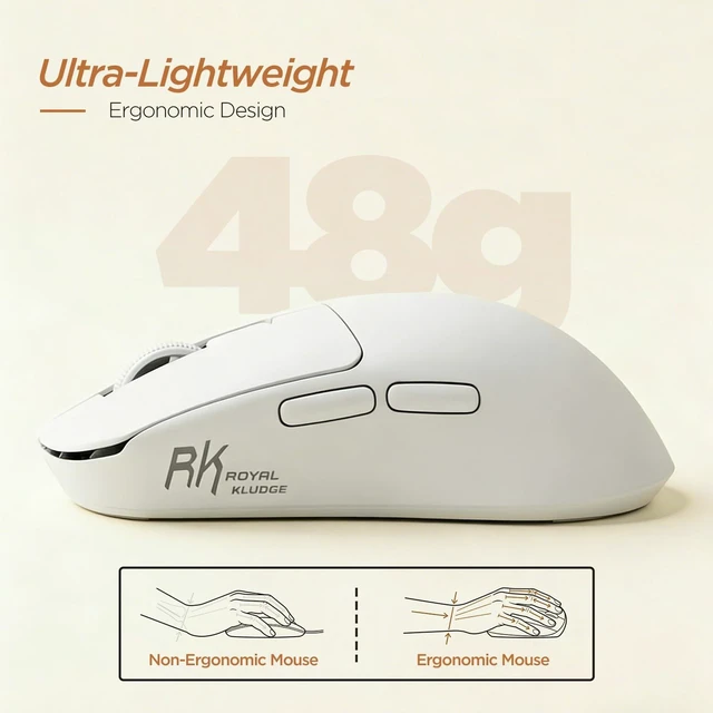 Alt view image 5 of 7 - RK ROYAL KLUDGE MO3 Wireless Gaming Mouse, 48g Lightweight PC Mice, White | Bluetooth/2.4G/USB Rechargeable Computer Mouse, Silent Clicks, 5 Programmable Buttons, 6000 DPI, Online Software for Win/Mac