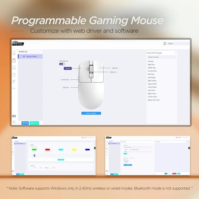 Alt view image 6 of 7 - RK ROYAL KLUDGE MO3 Wireless Gaming Mouse, 48g Lightweight PC Mice, White | Bluetooth/2.4G/USB Rechargeable Computer Mouse, Silent Clicks, 5 Programmable Buttons, 6000 DPI, Online Software for Win/Mac