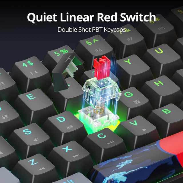 Alt view image 2 of 7 - iRoboosta Black and Grey Mechanical Gaming Keyboard 65%, 68 Keys Small Wired RGB Keyboard with PBT Keycaps, Anti-Ghosting for Game/Office