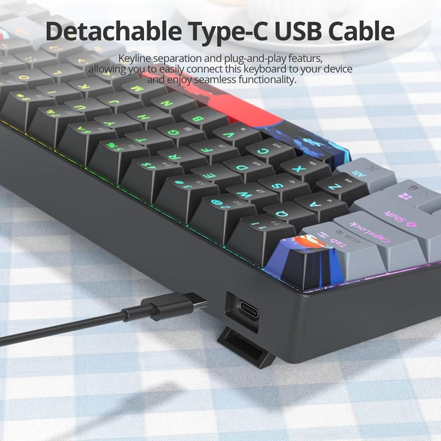 Alt view image 4 of 7 - iRoboosta Black and Grey Mechanical Gaming Keyboard 65%, 68 Keys Small Wired RGB Keyboard with PBT Keycaps, Anti-Ghosting for Game/Office