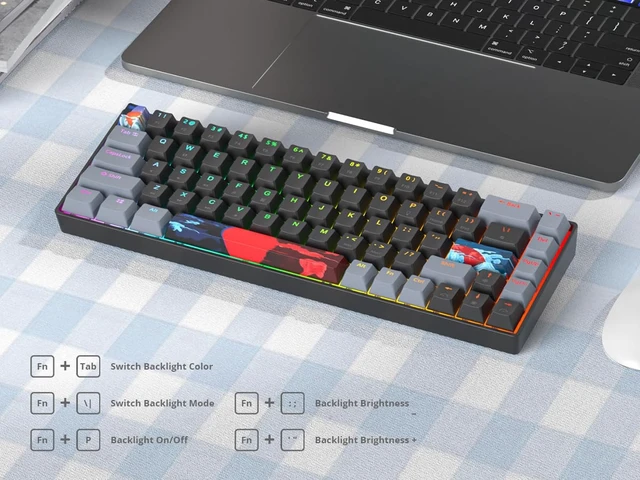 Alt view image 6 of 7 - iRoboosta Black and Grey Mechanical Gaming Keyboard 65%, 68 Keys Small Wired RGB Keyboard with PBT Keycaps, Anti-Ghosting for Game/Office